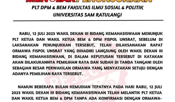 Penunjukkan Plt DPM & Plt BEM Menuai Penolakan oleh Himpunan Mahasiswa Pemerintahan
